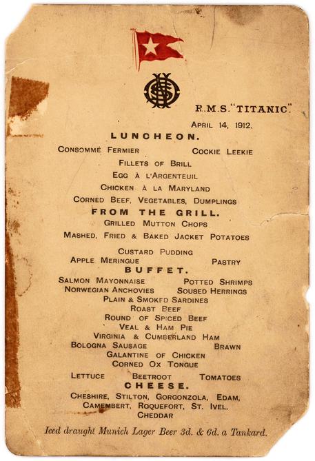 Titanic: menu ultimo pranzo all'asta a New York in settembre